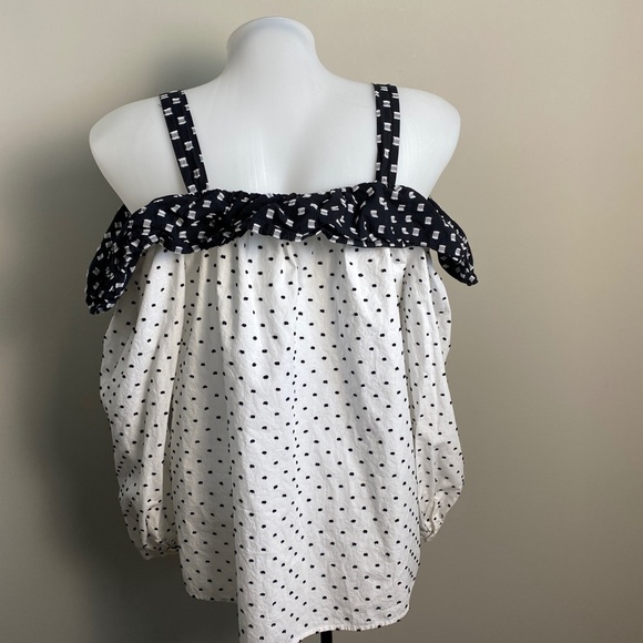 LOFT White Black Polka Dots Long Sleeve Cold Shoulder Top Swiss‎ Dot Size Medium - Picture 7 of 16
